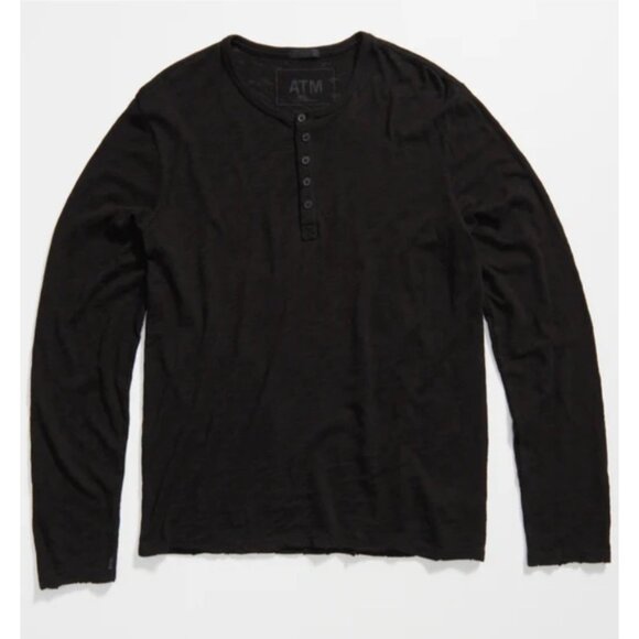 ATM Anthony Thomas Large Melillo Black Slub Jersey Destroyed Wash Henley Shirt - Picture 2 of 11